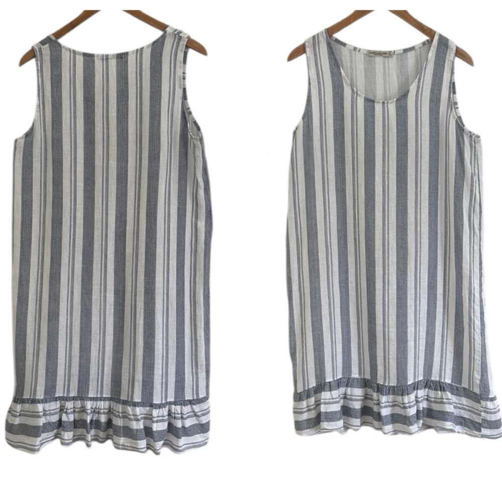 Vanessa Alexandra 100% Linen Made In Italy Striped Sleeveless Dress Size Large